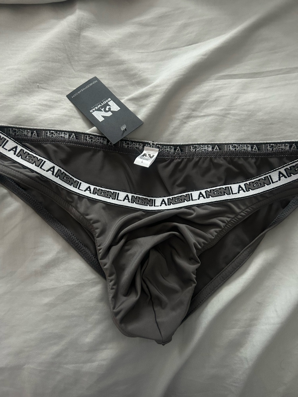 N2N Men’s Grey Bikini Briefs with Logo Waistband